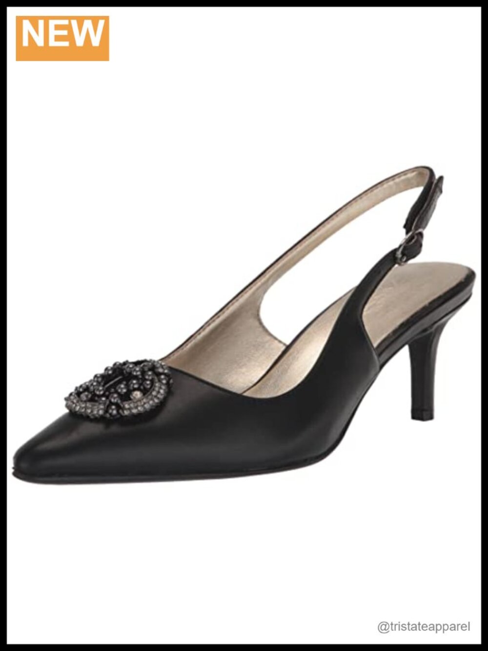Slingback Pump with Rhinestone Pearl Accents Pointed Toe Heel